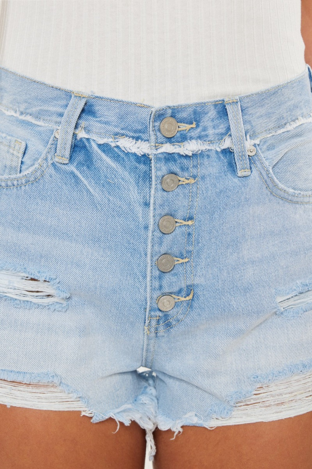 Kancan Distressed Button Fly Denim Shorts - Whateversit