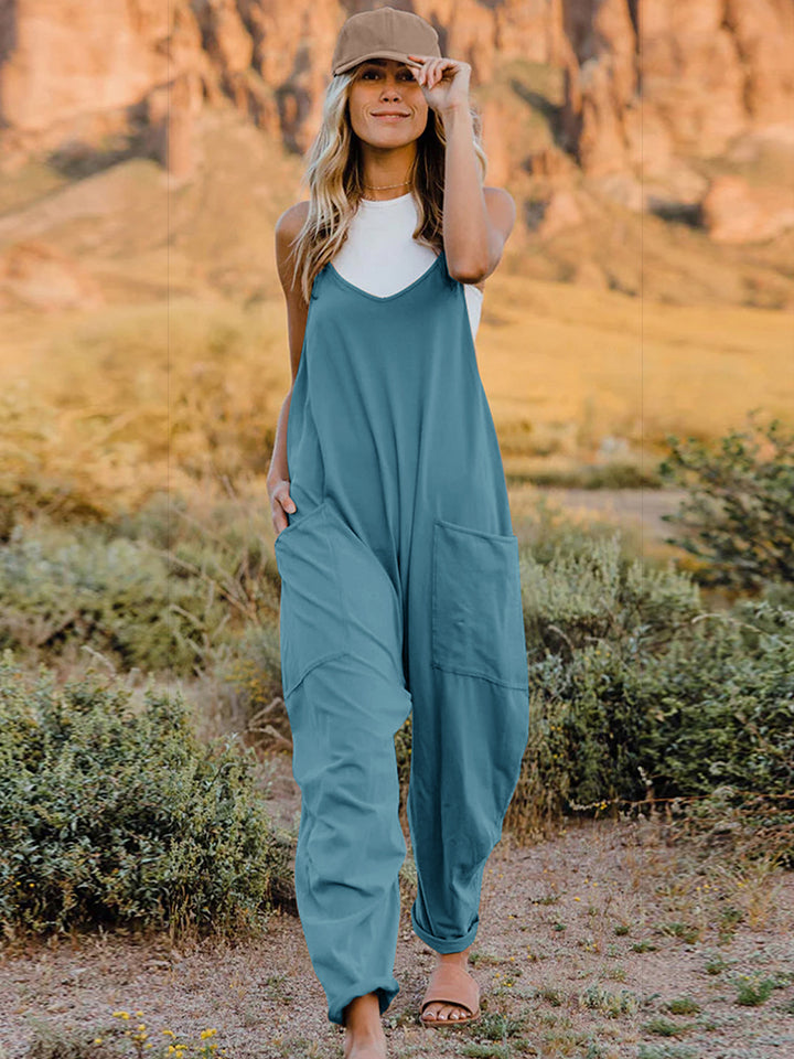 Double Take Full Size V-Neck Sleeveless Jumpsuit with Pockets - Whateversit