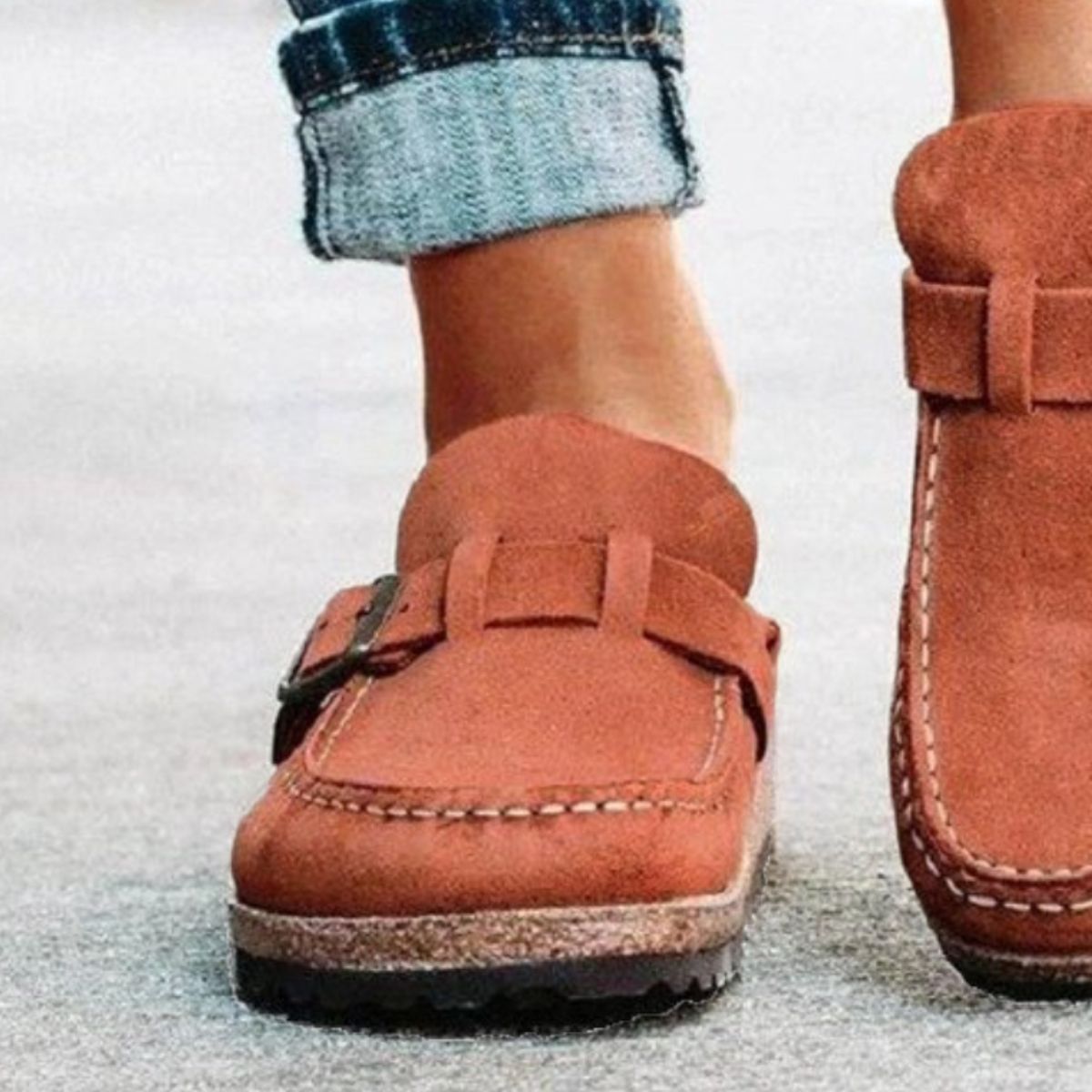Round Toe Low Heel Buckle Sneakers - Whateversit