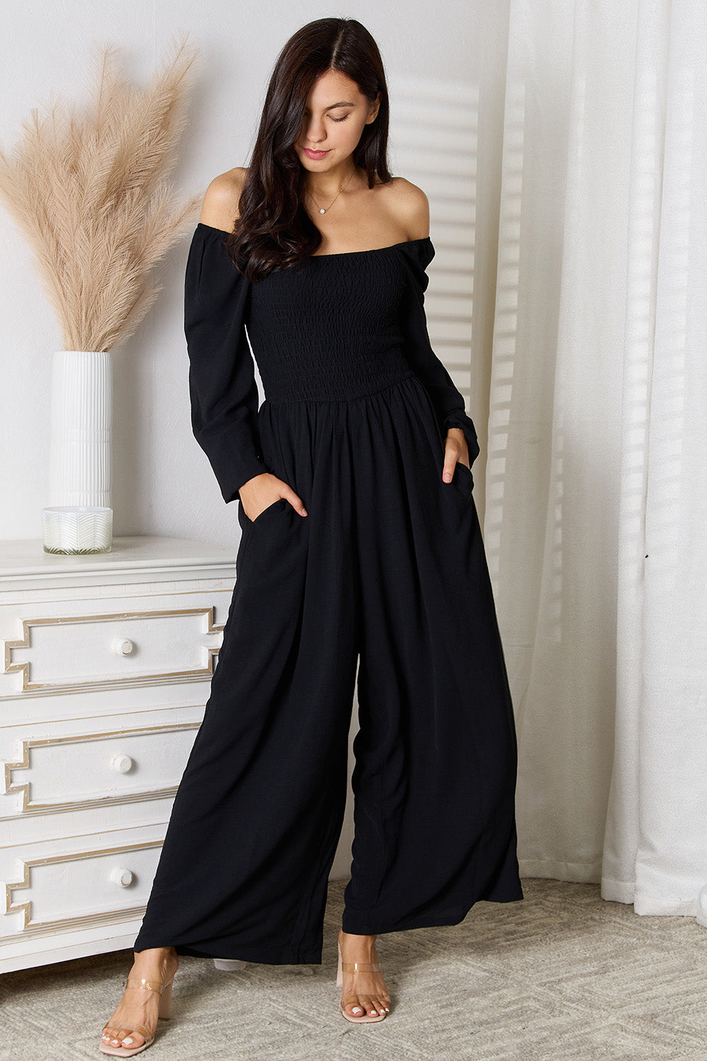 Double Take Square Neck Jumpsuit with Pockets - Whateversit