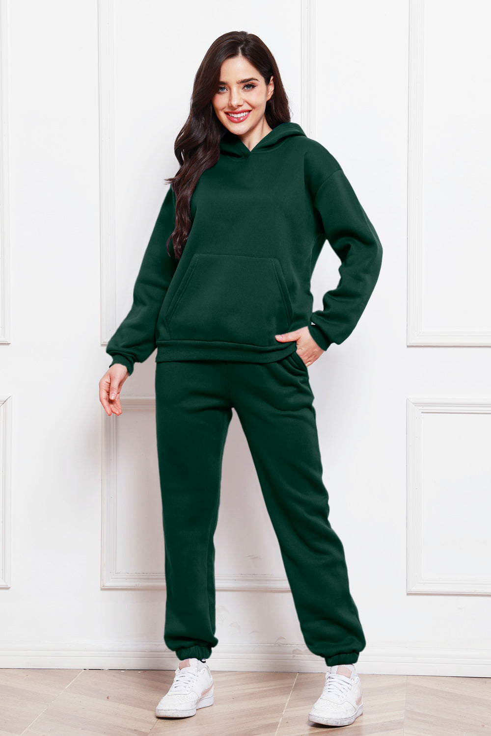Drop Shoulder Long Sleeve Hoodie and Pants Set - Whateversit