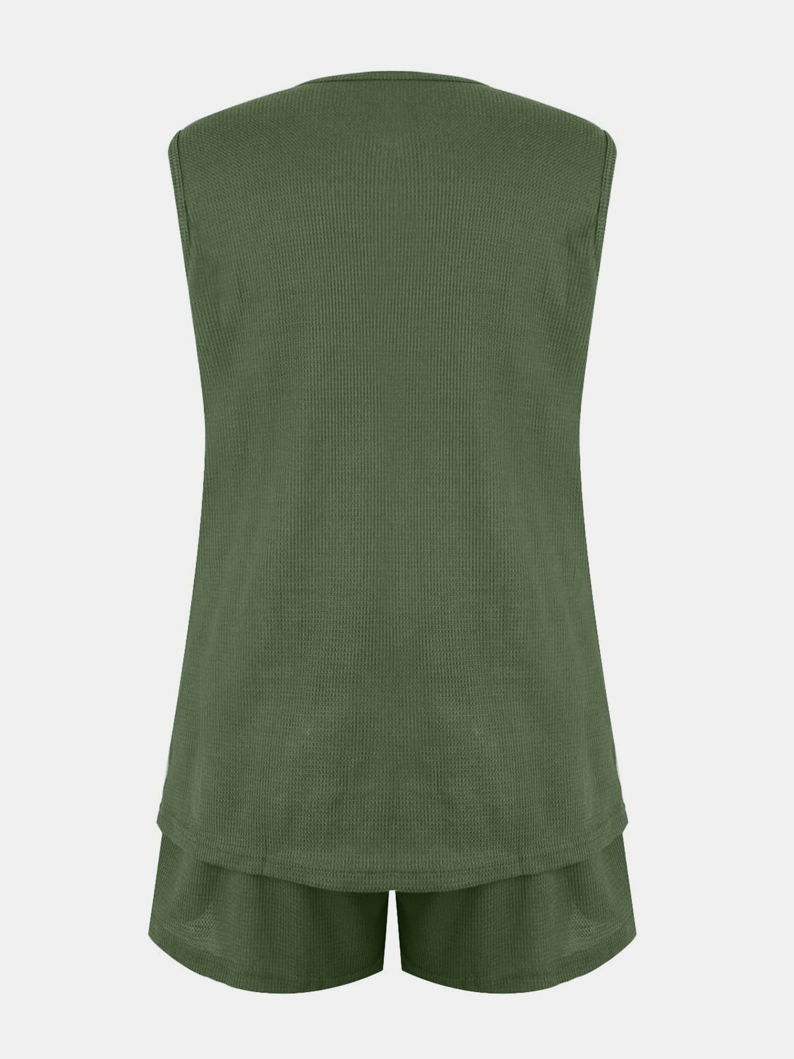 Full Size Waffle-Knit Notched Top and Shorts Set - Whateversit