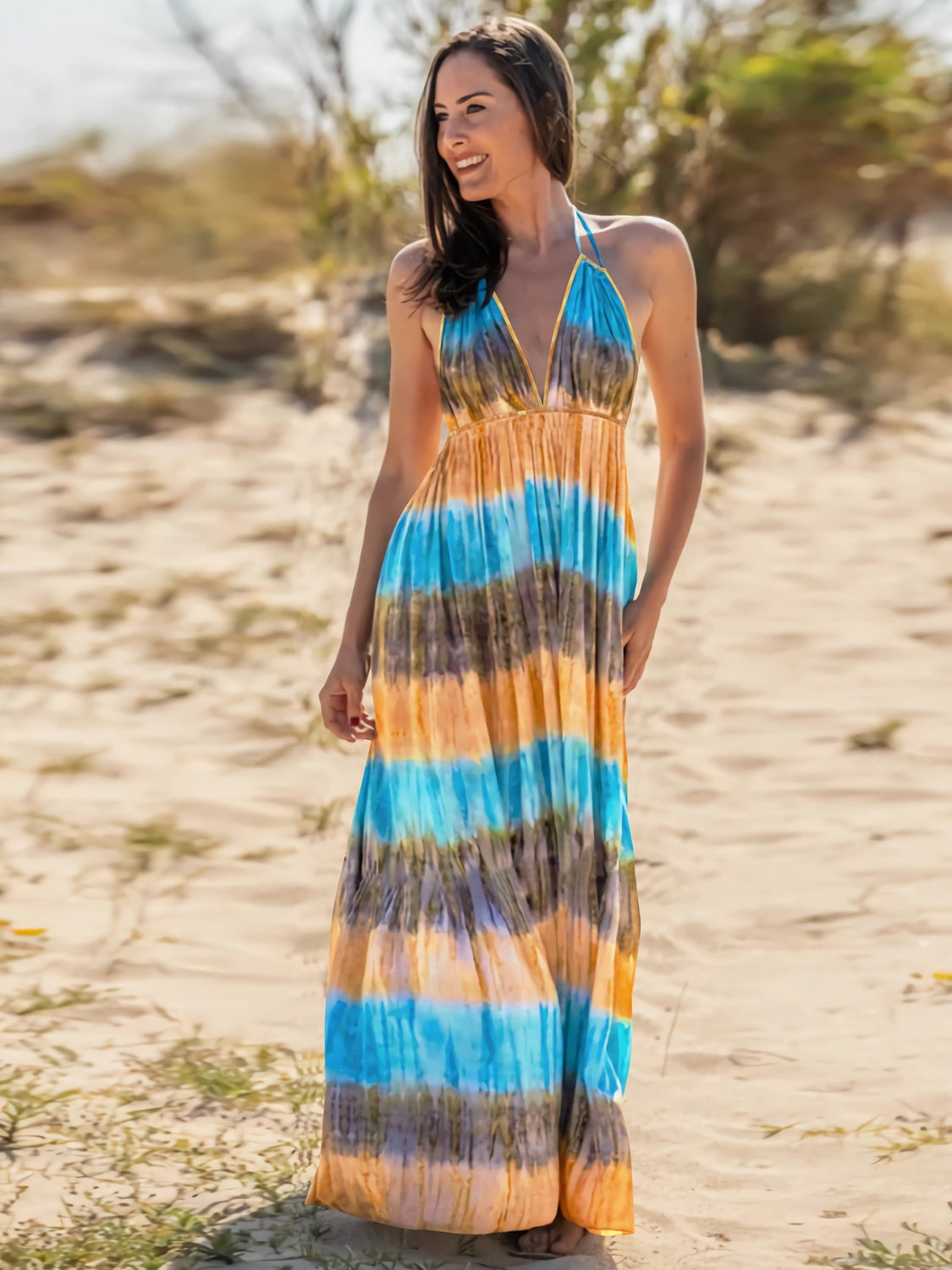 Tie-Dye Halter Neck Sleeveless Dress - Whateversit