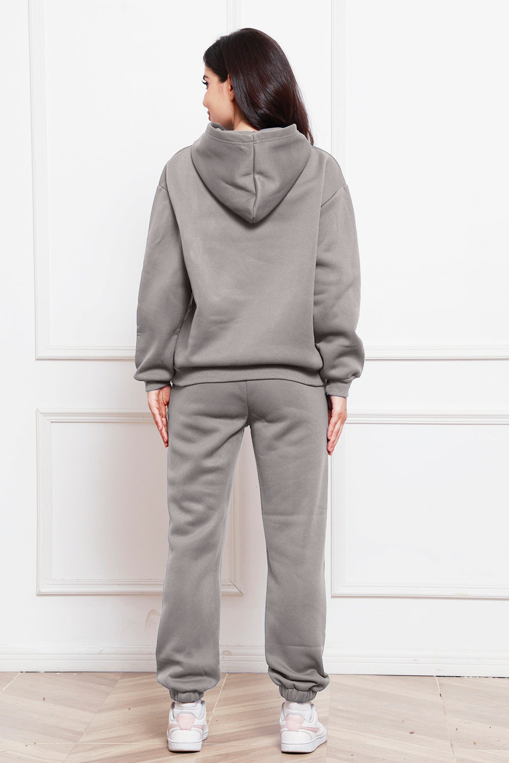 Drop Shoulder Long Sleeve Hoodie and Pants Set - Whateversit