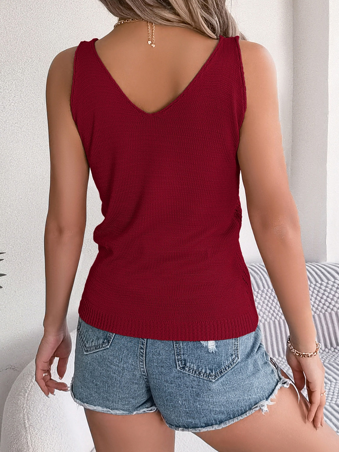 Openwork Scoop Neck Knit Vest - Whateversit