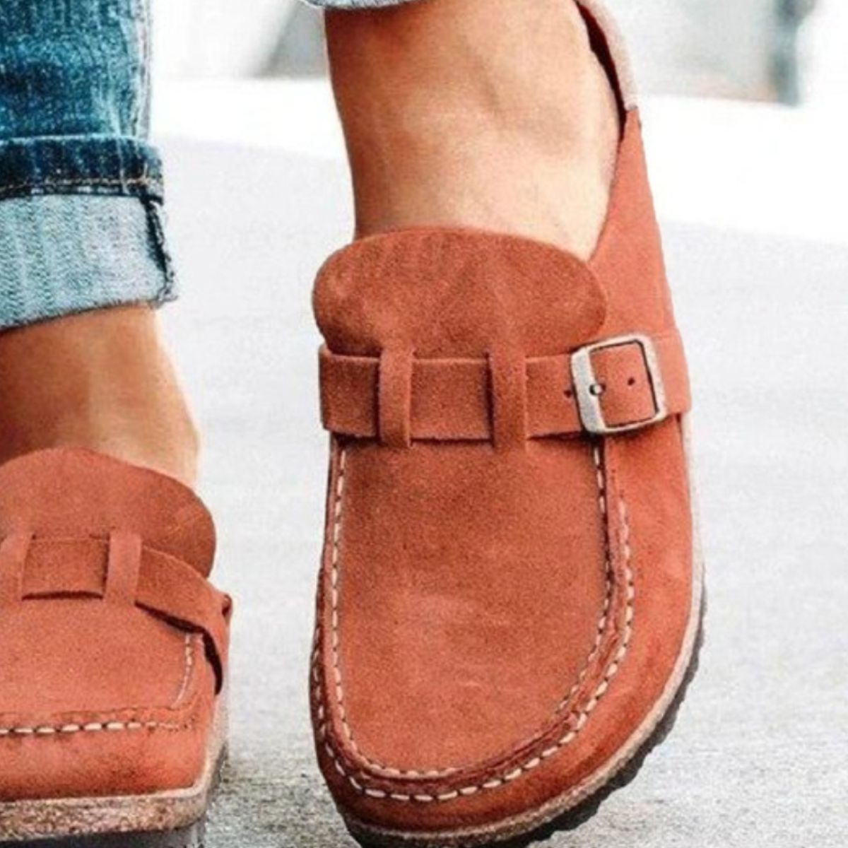 Round Toe Low Heel Buckle Sneakers - Whateversit