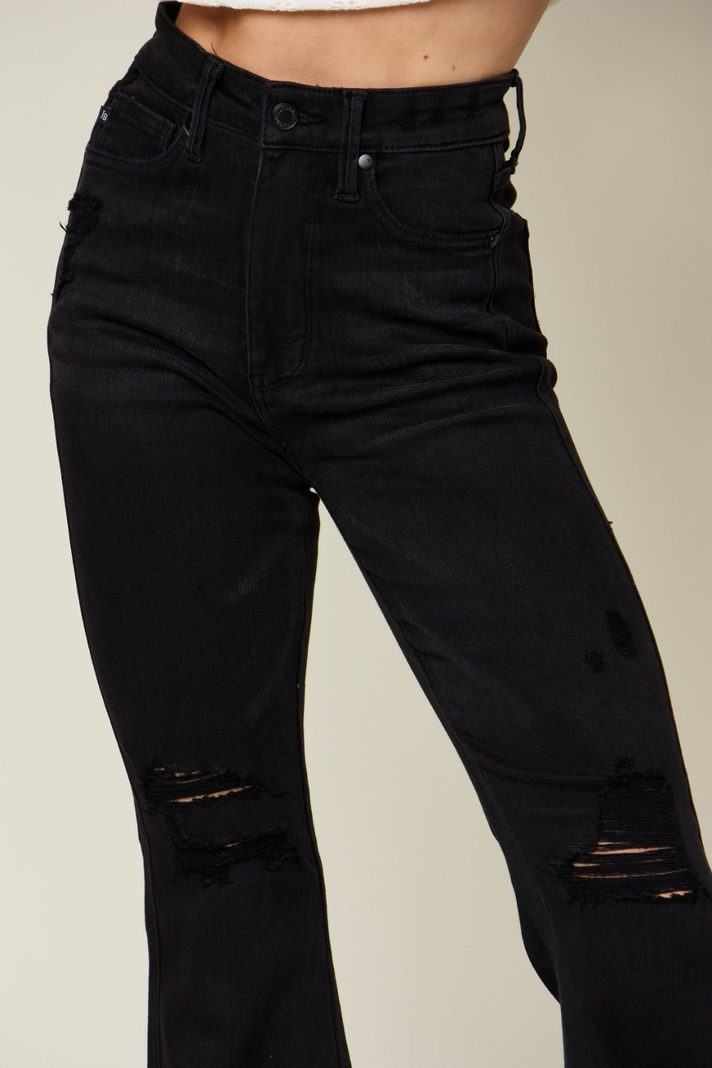 Judy Blue Full Size High Waist Distressed Flare Jeans - Whateversit