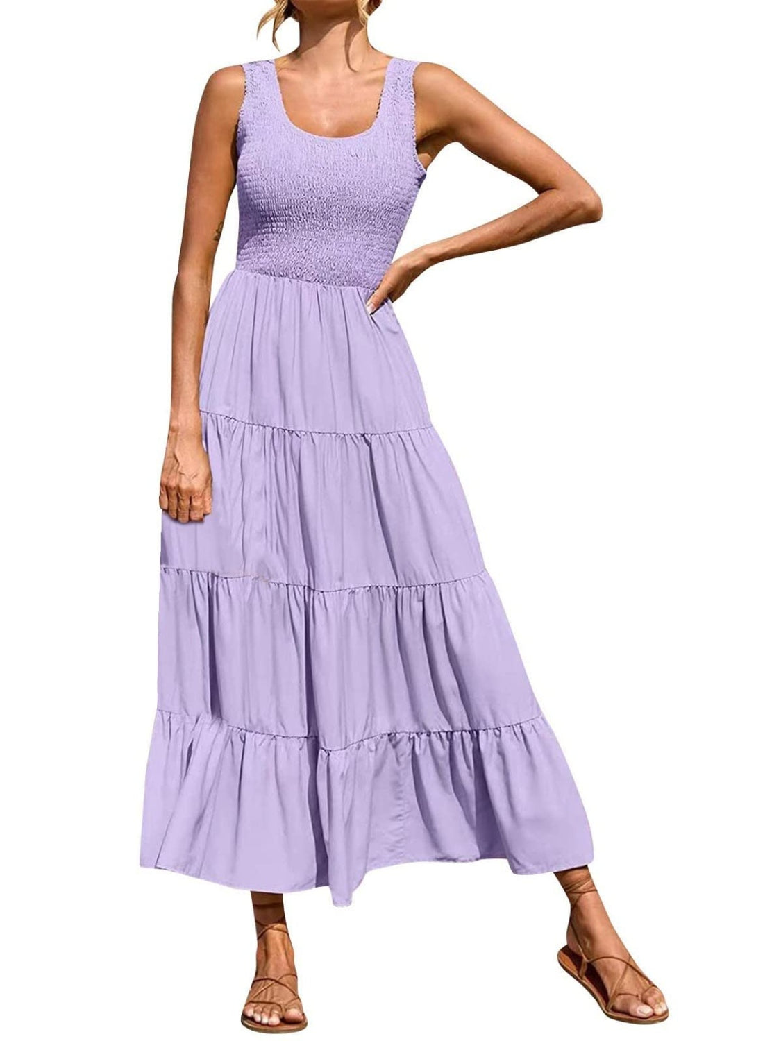 Tiered Smocked Wide Strap Dress - Whateversit
