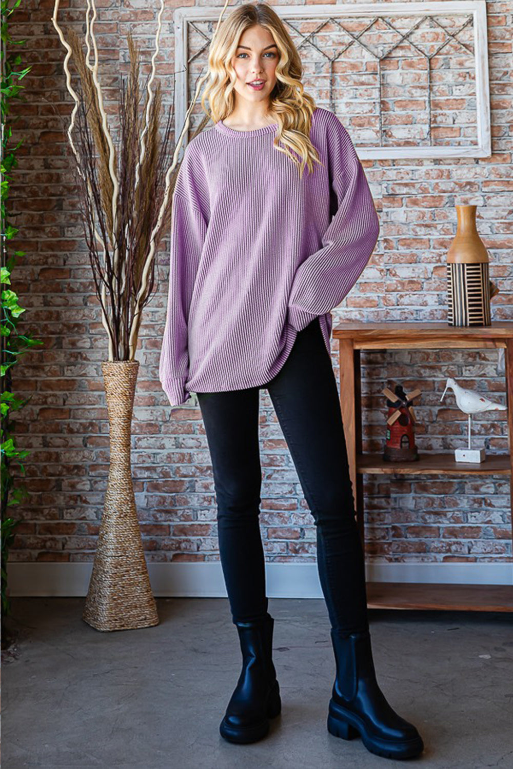 Heimish Full Size Round Neck Dropped Shoulder Blouse - Whateversit