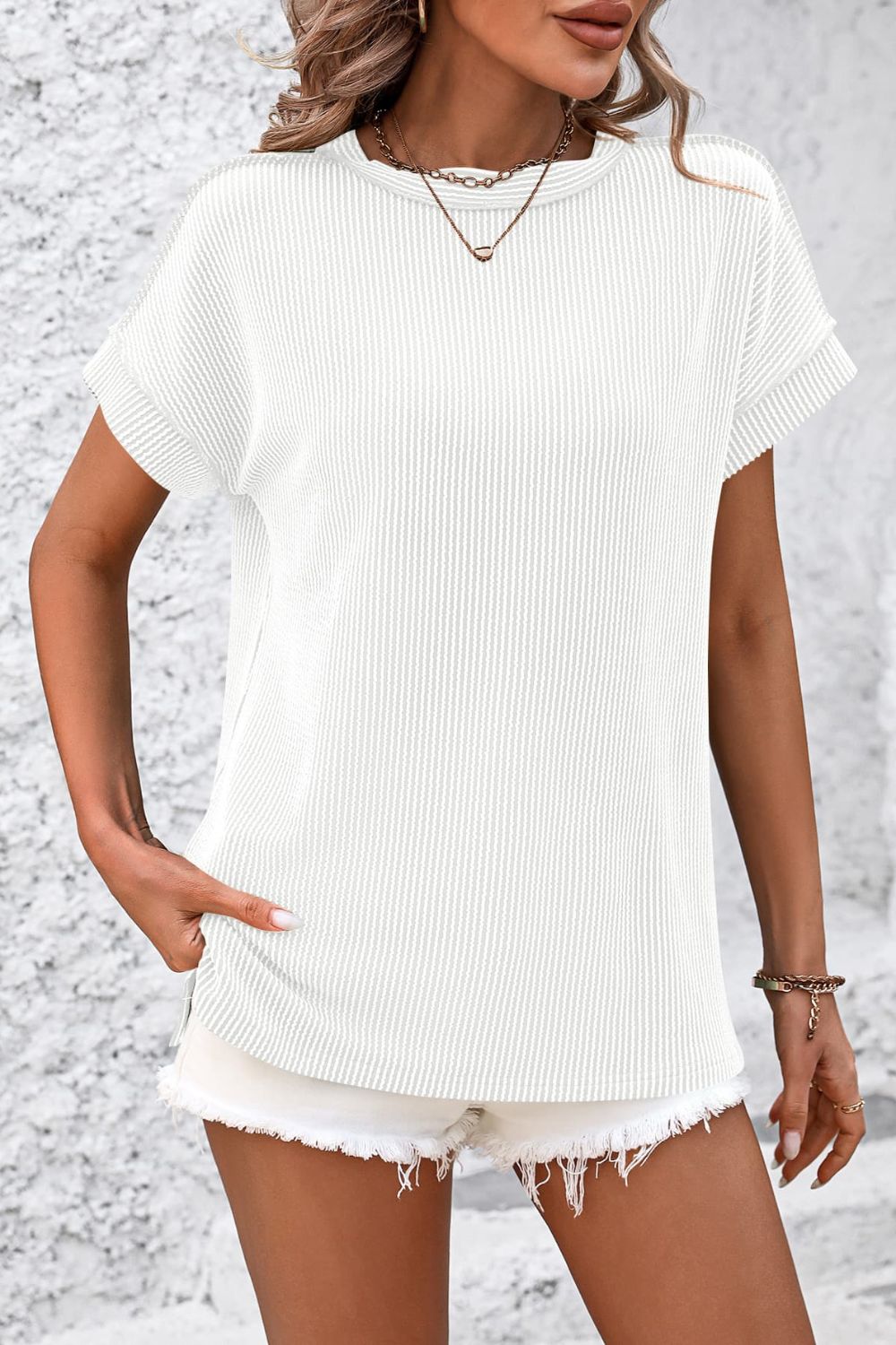 Striped Round Neck Short Sleeve T-Shirt - Whateversit