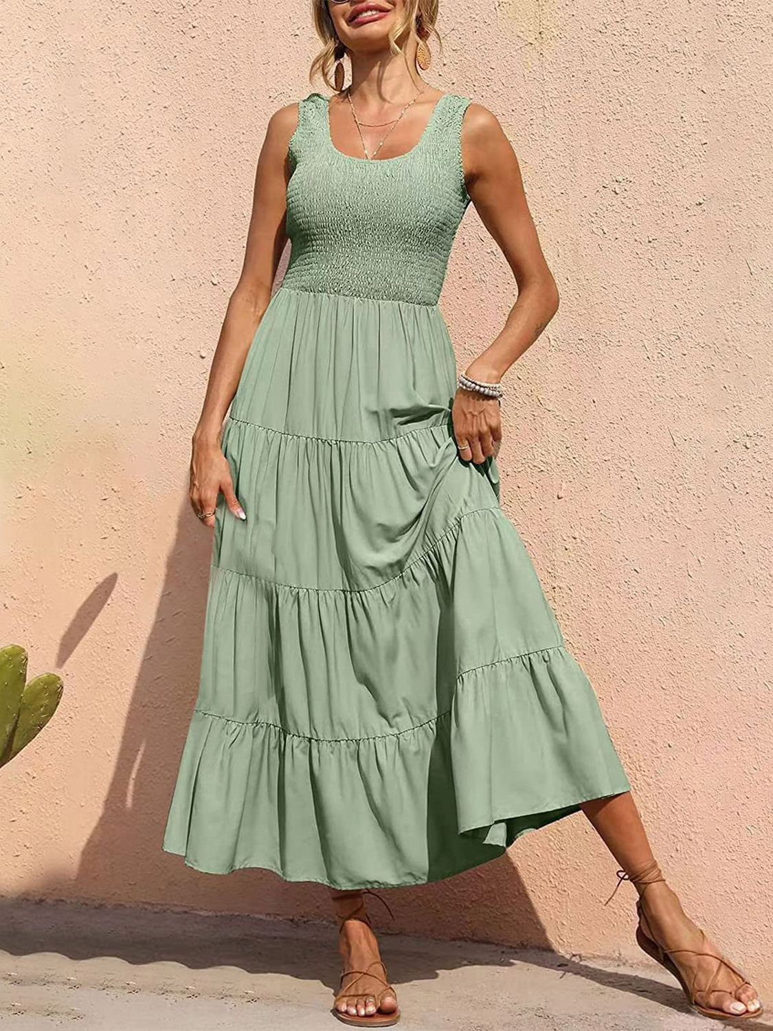 Tiered Smocked Wide Strap Dress - Whateversit