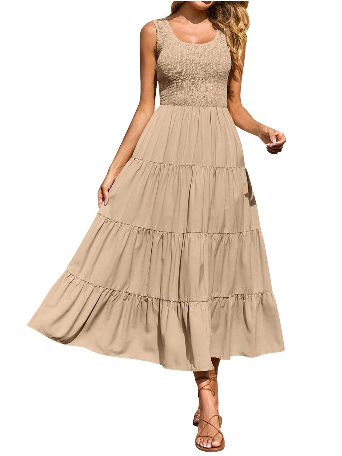 Tiered Smocked Wide Strap Dress - Whateversit