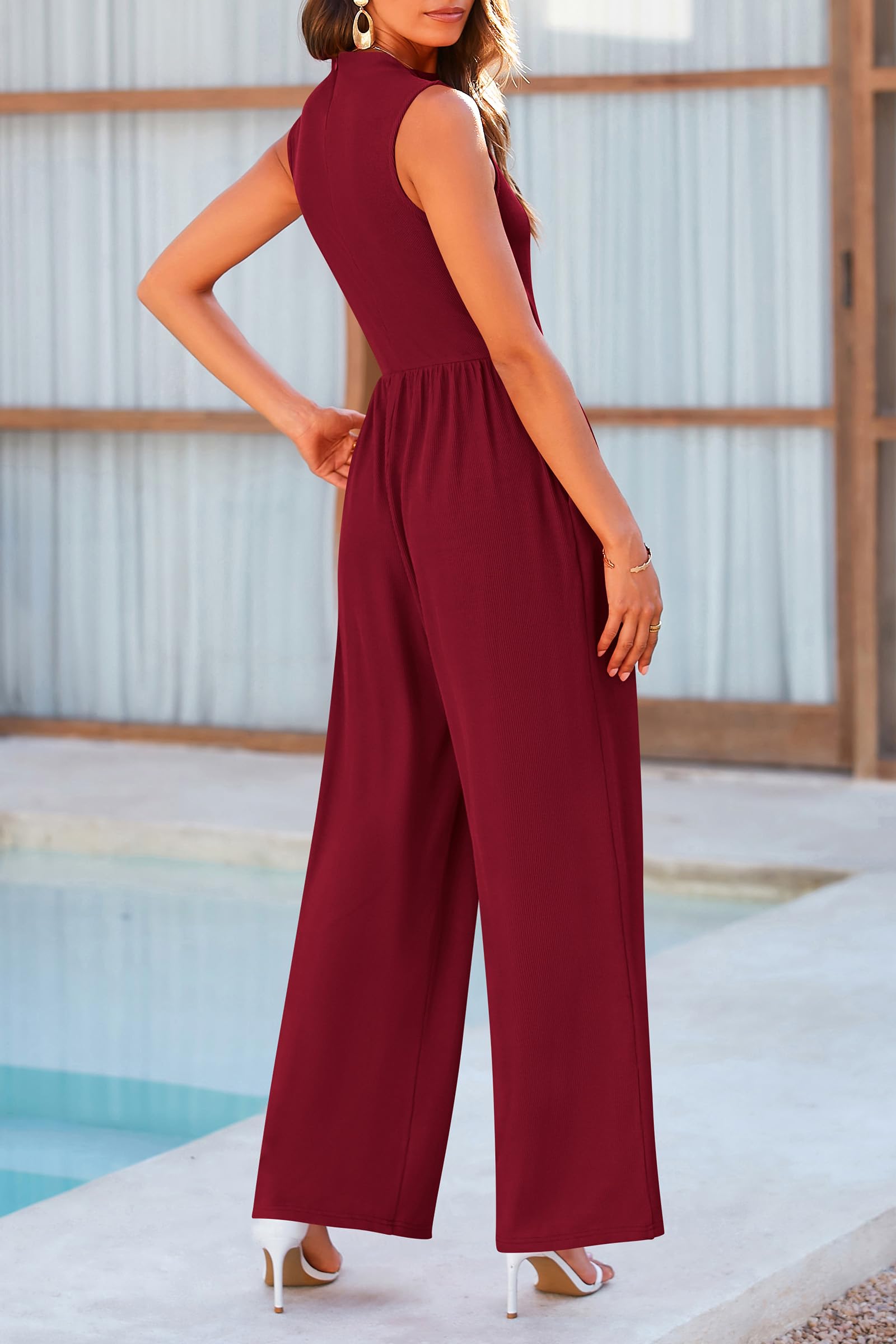 Mock Neck Sleeveless Wide Leg Jumpsuit - Whateversit