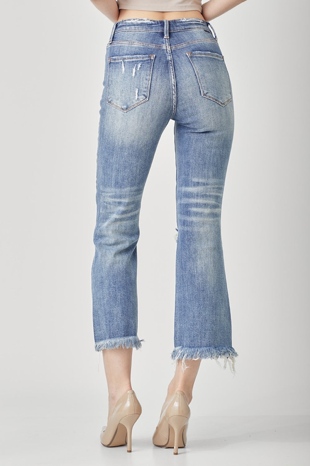 RISEN High Waist Distressed Cropped Bootcut Jeans - Whateversit