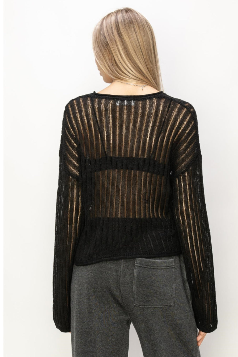 HYFVE Openwork Ribbed Long Sleeve Knit Top - Whateversit