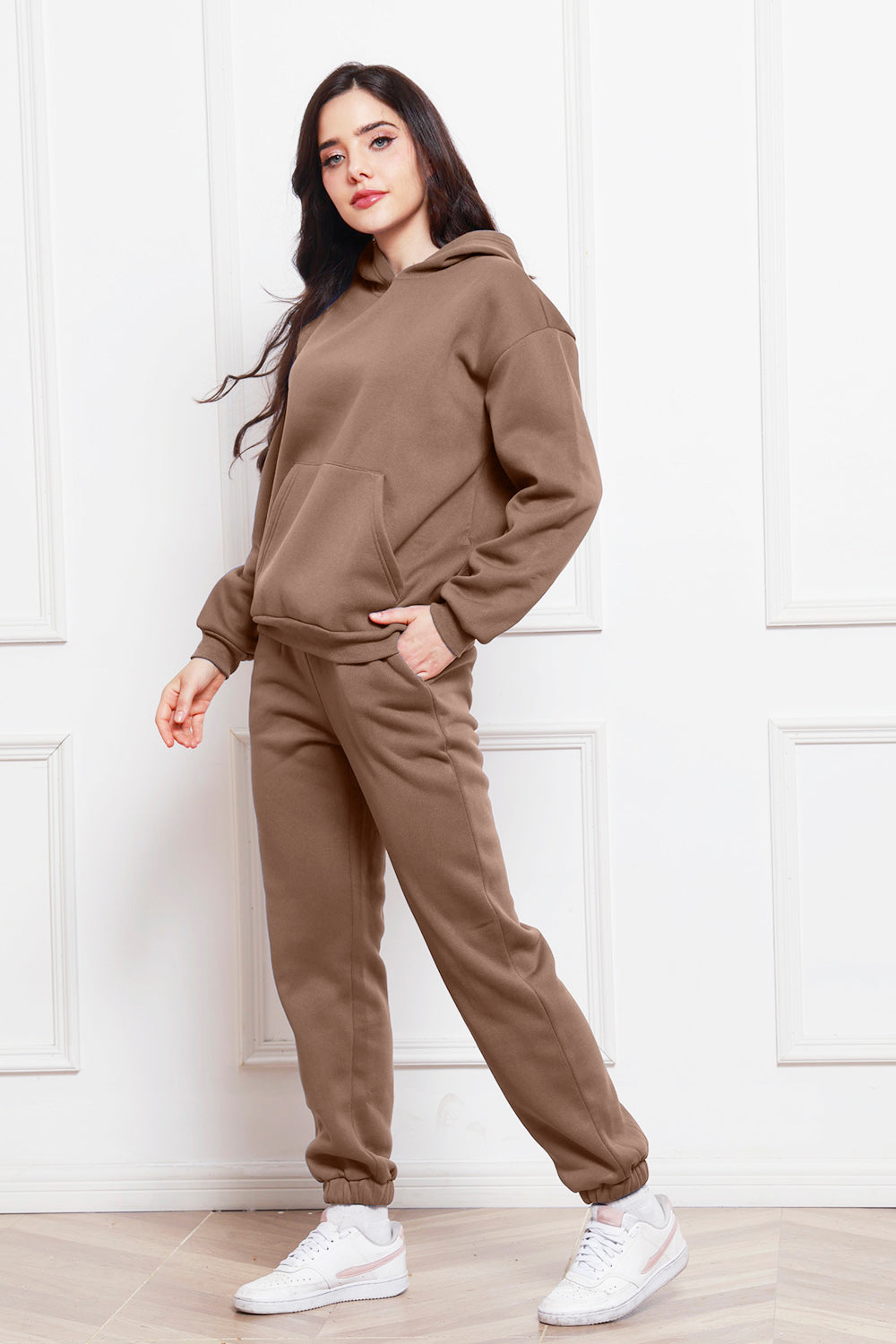 Drop Shoulder Long Sleeve Hoodie and Pants Set - Whateversit