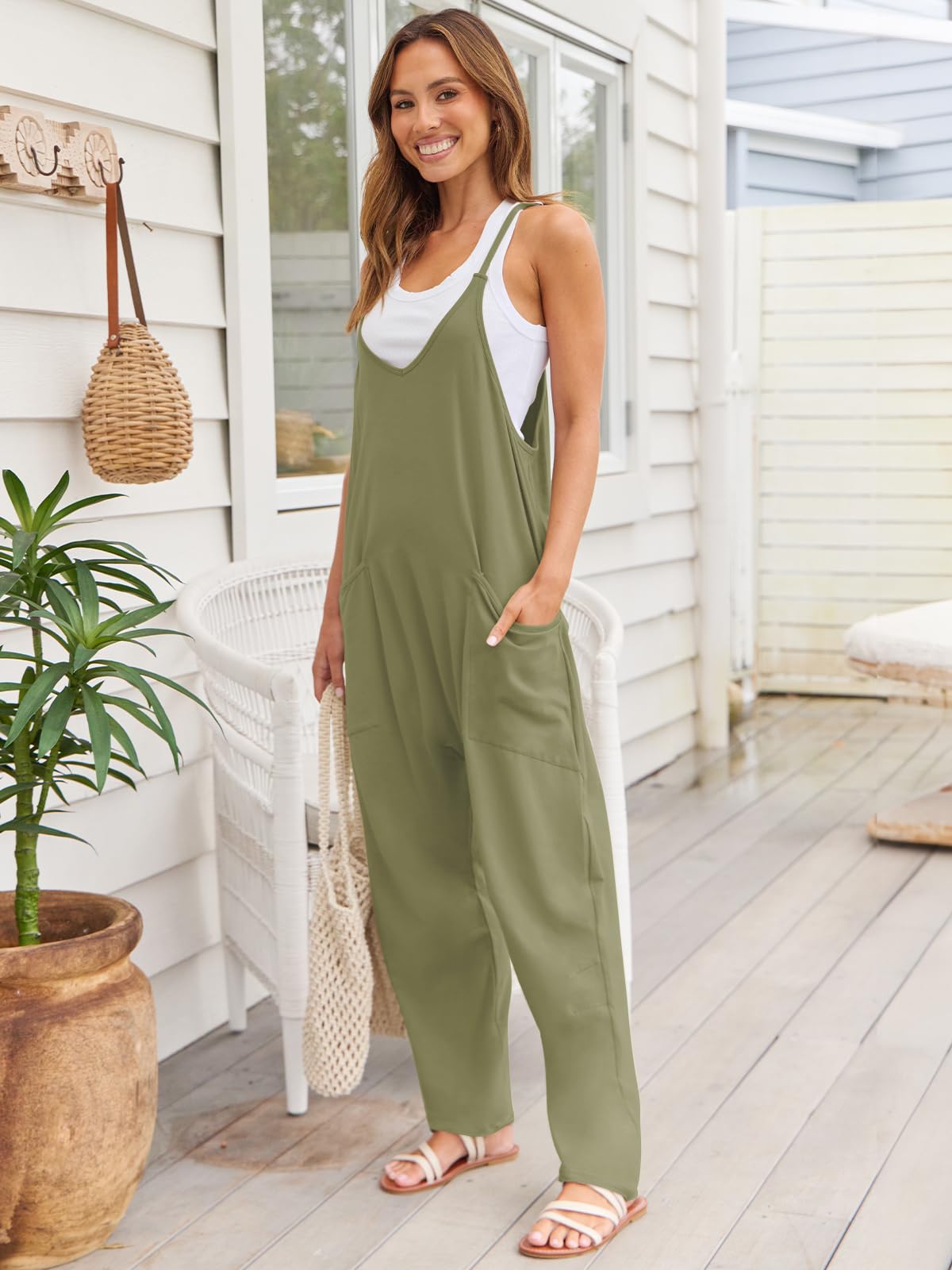 V-Neck Spaghetti Strap Jumpsuit - Whateversit