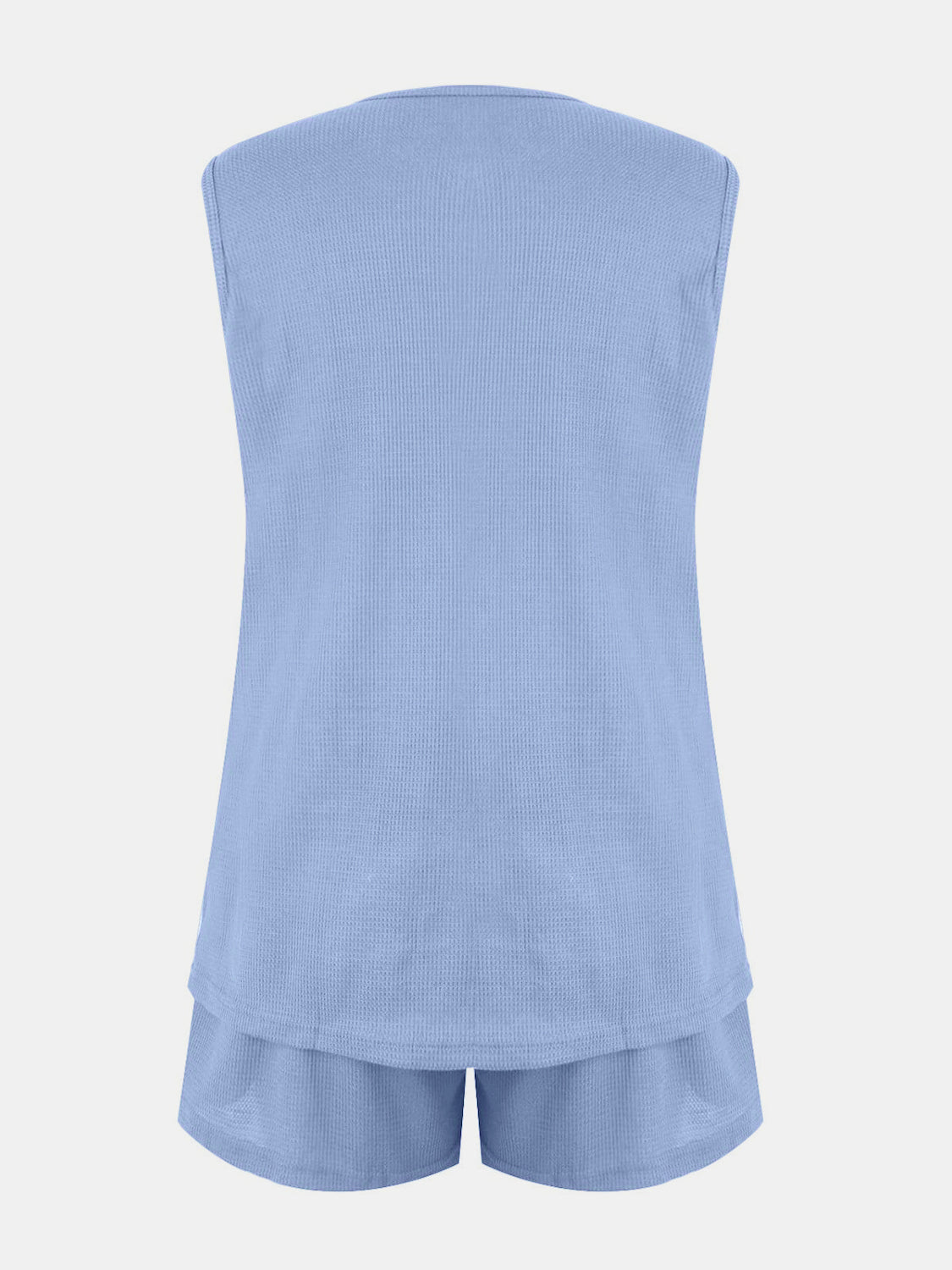 Full Size Waffle-Knit Notched Top and Shorts Set - Whateversit