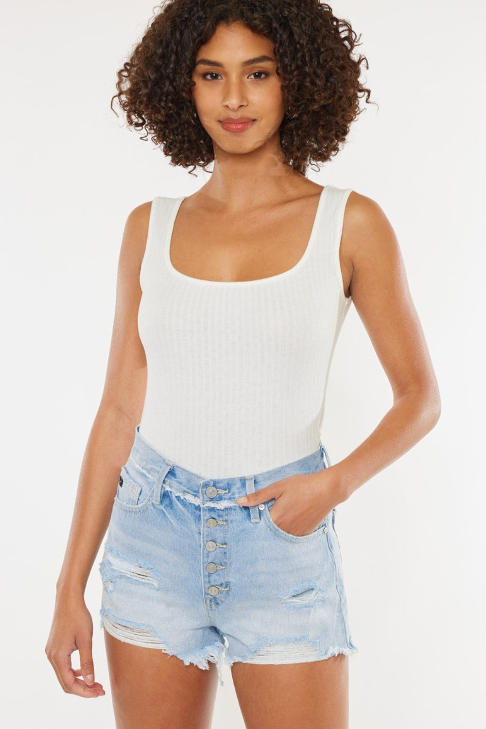 Kancan Distressed Button Fly Denim Shorts - Whateversit