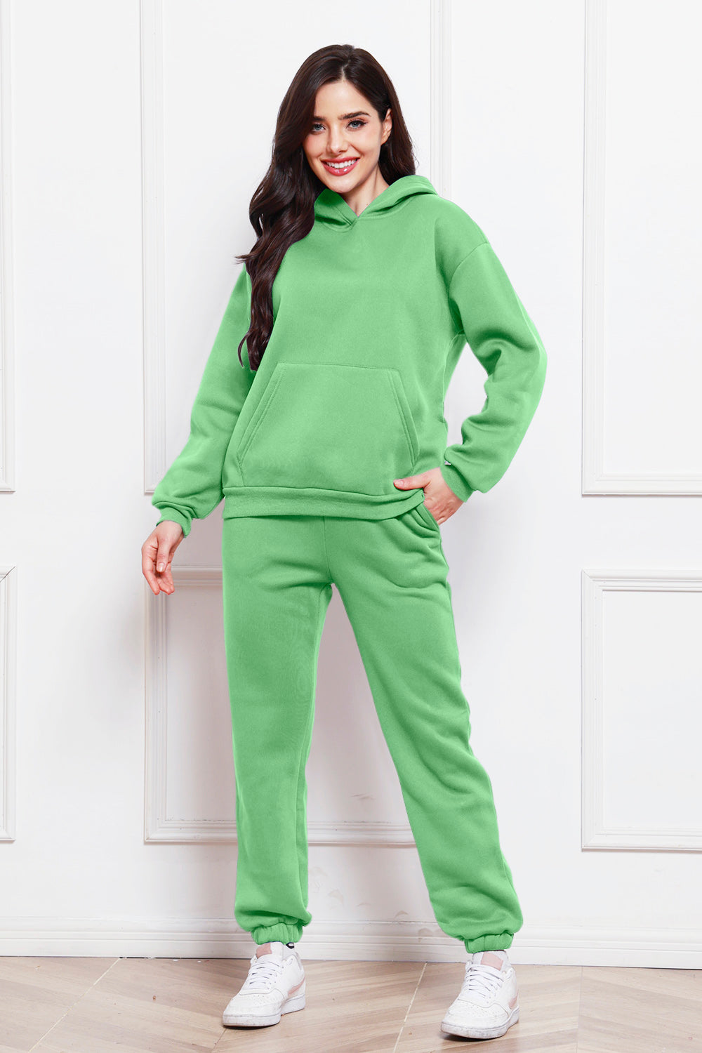 Drop Shoulder Long Sleeve Hoodie and Pants Set - Whateversit