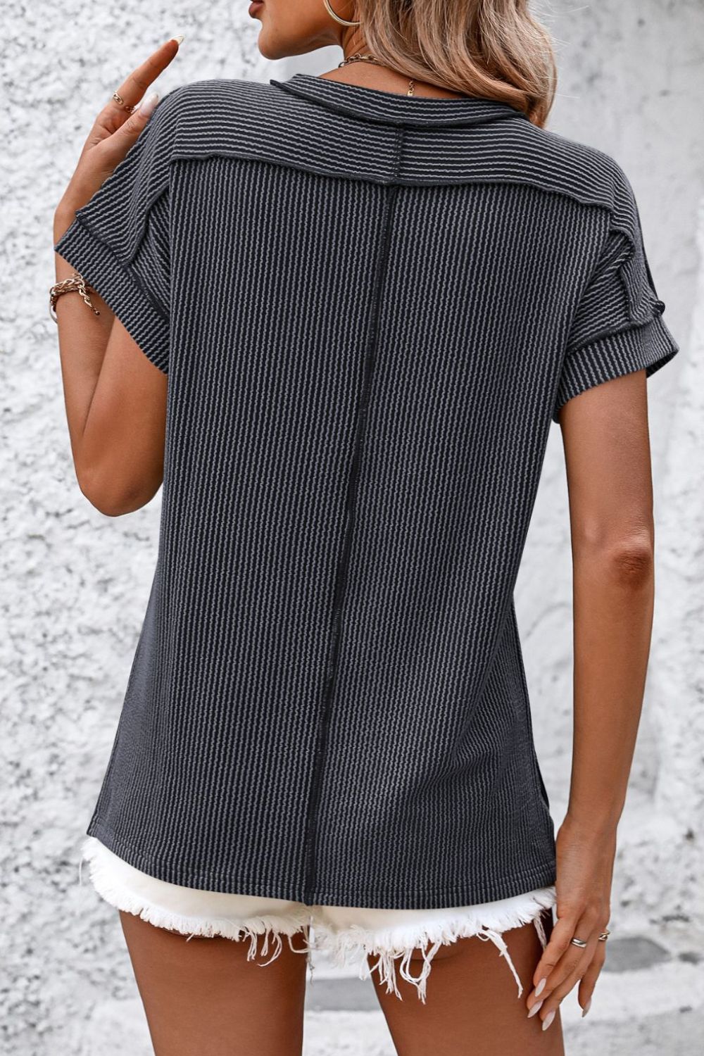 Striped Round Neck Short Sleeve T-Shirt - Whateversit