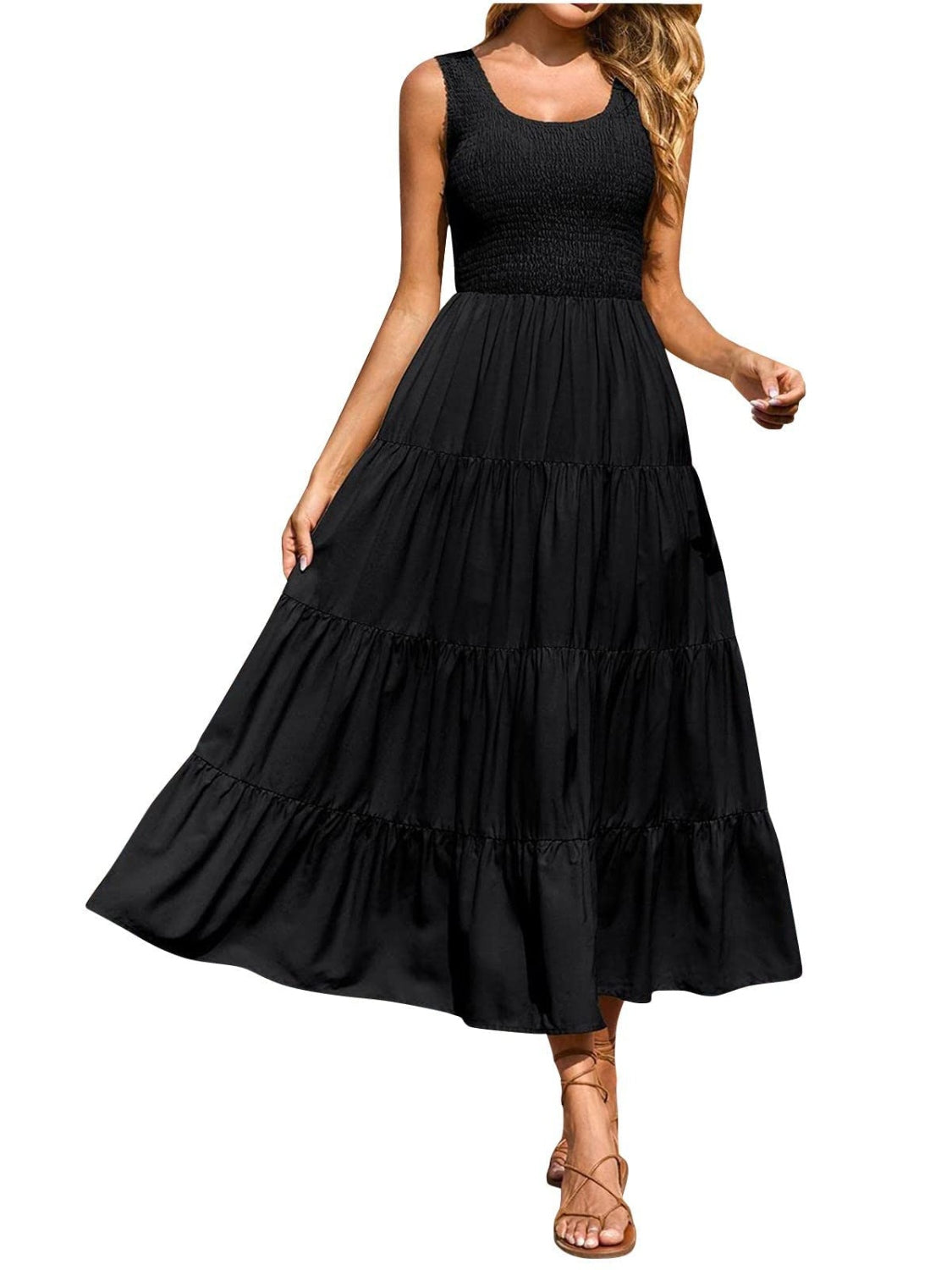 Tiered Smocked Wide Strap Dress - Whateversit
