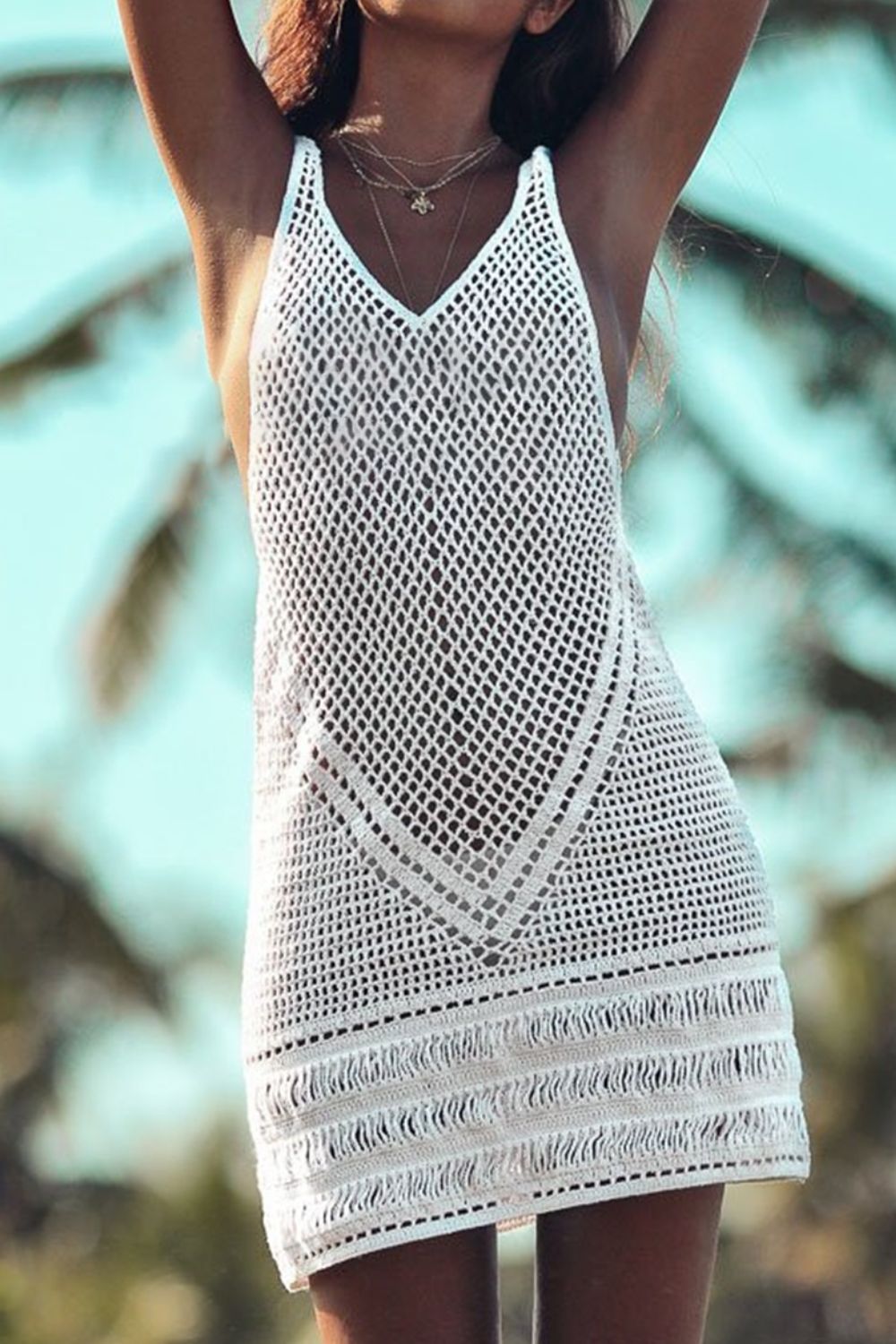 Double Take Openwork V-Neck Tank Knit Cover Up - Whateversit