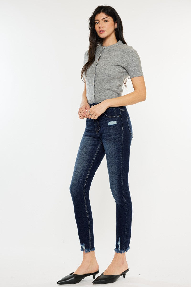 Kancan Full Size Cat's Whiskers Raw Hem High Waist Jeans - Whateversit