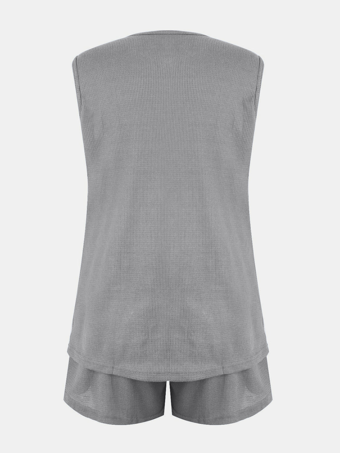 Full Size Waffle-Knit Notched Top and Shorts Set - Whateversit