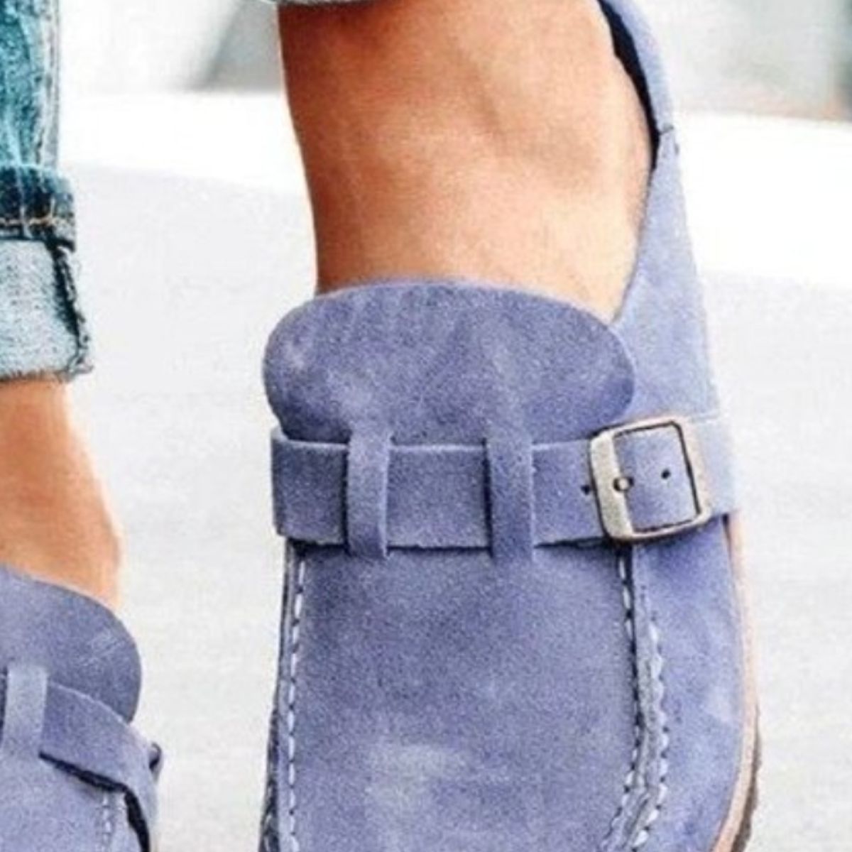 Round Toe Low Heel Buckle Sneakers - Whateversit
