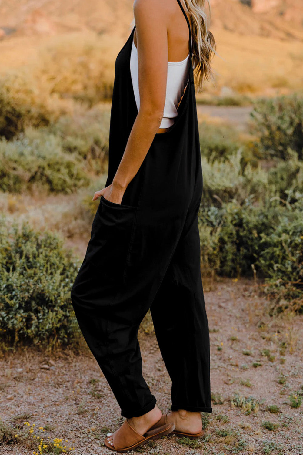 Double Take Full Size V-Neck Sleeveless Jumpsuit with Pockets - Whateversit