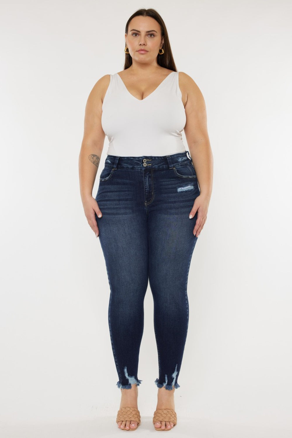 Kancan Full Size Cat's Whiskers Raw Hem High Waist Jeans - Whateversit