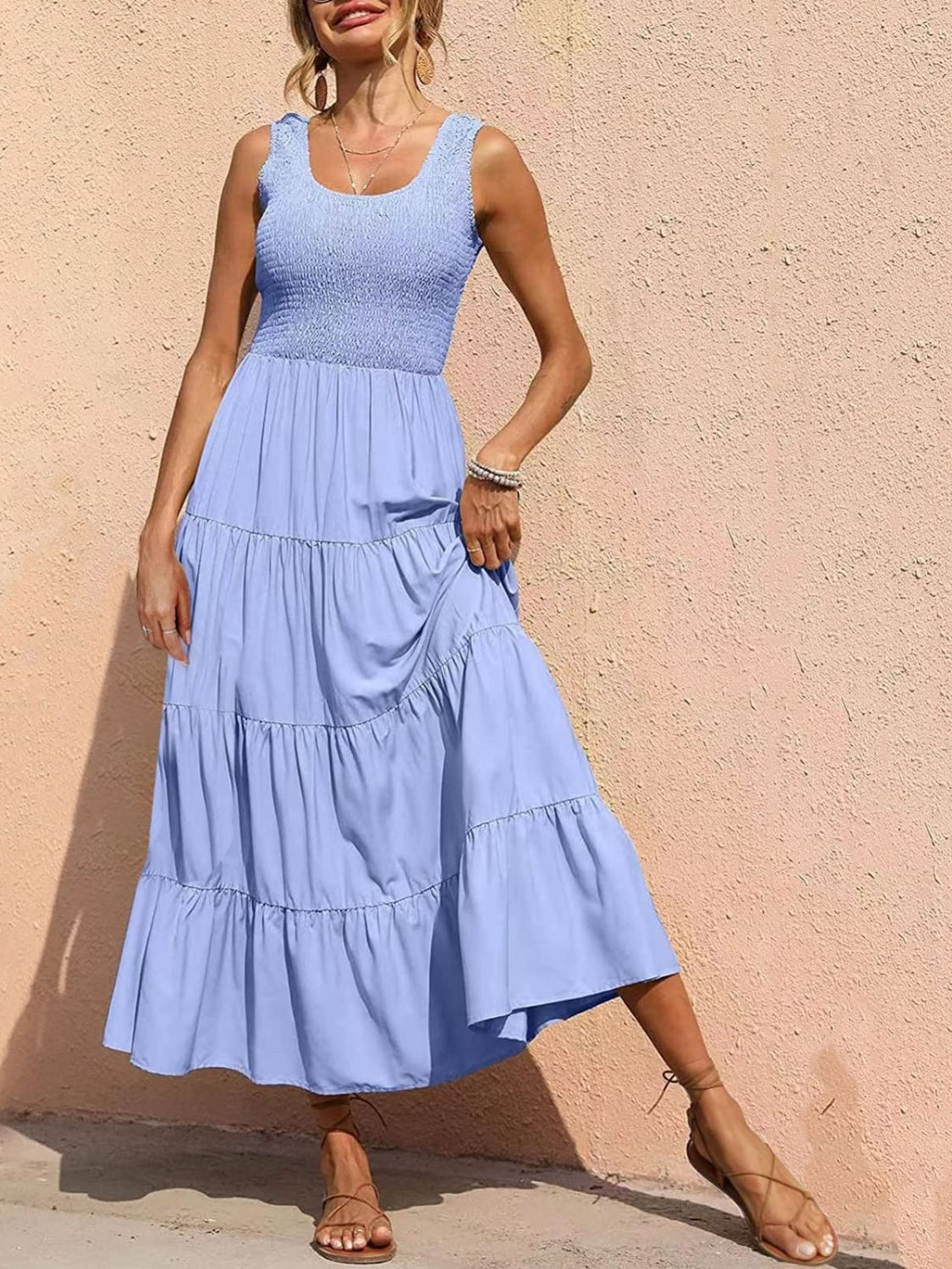 Tiered Smocked Wide Strap Dress - Whateversit