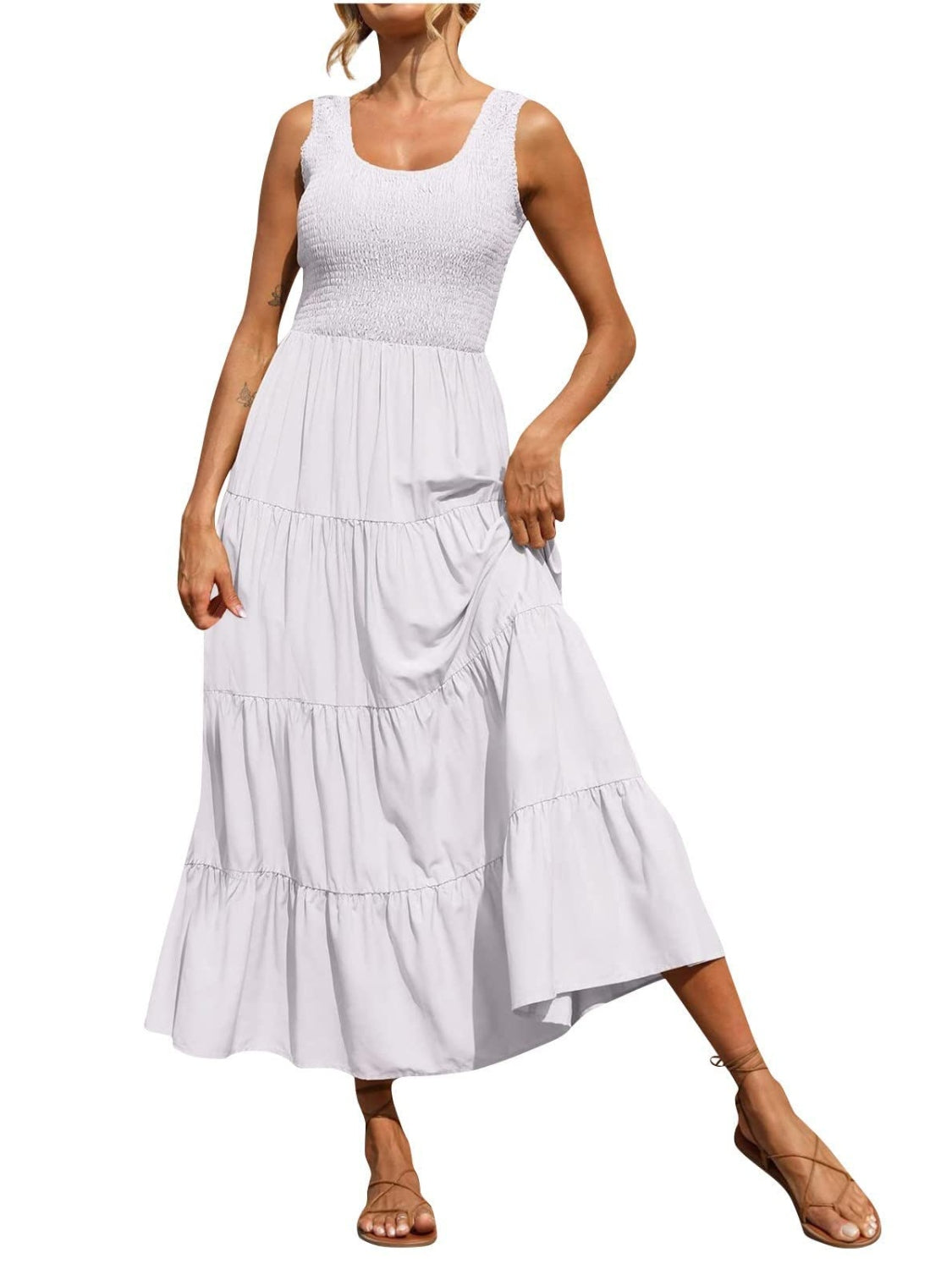 Tiered Smocked Wide Strap Dress - Whateversit