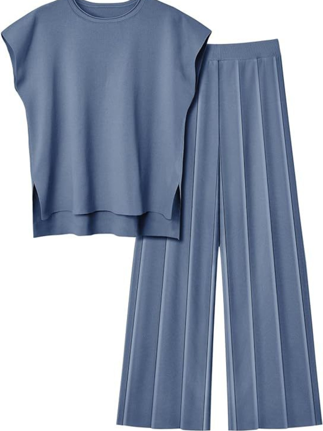 Round Neck Cap Sleeve Top and Pants Knit Set - Whateversit