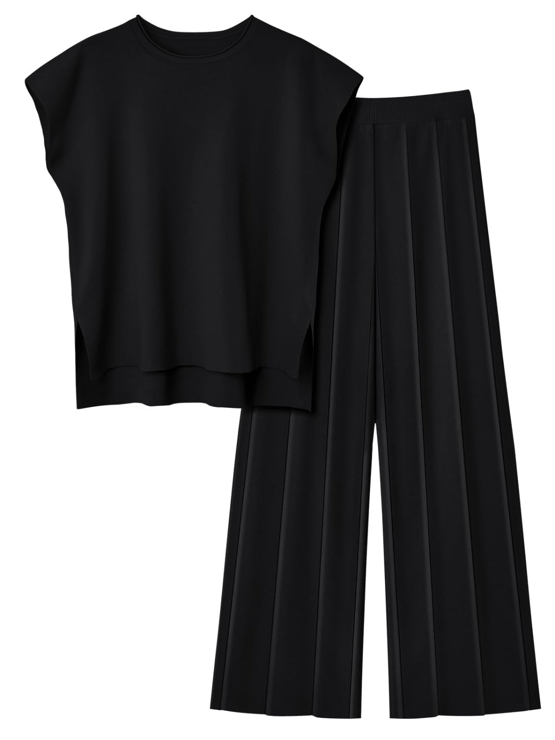 Round Neck Cap Sleeve Top and Pants Knit Set - Whateversit
