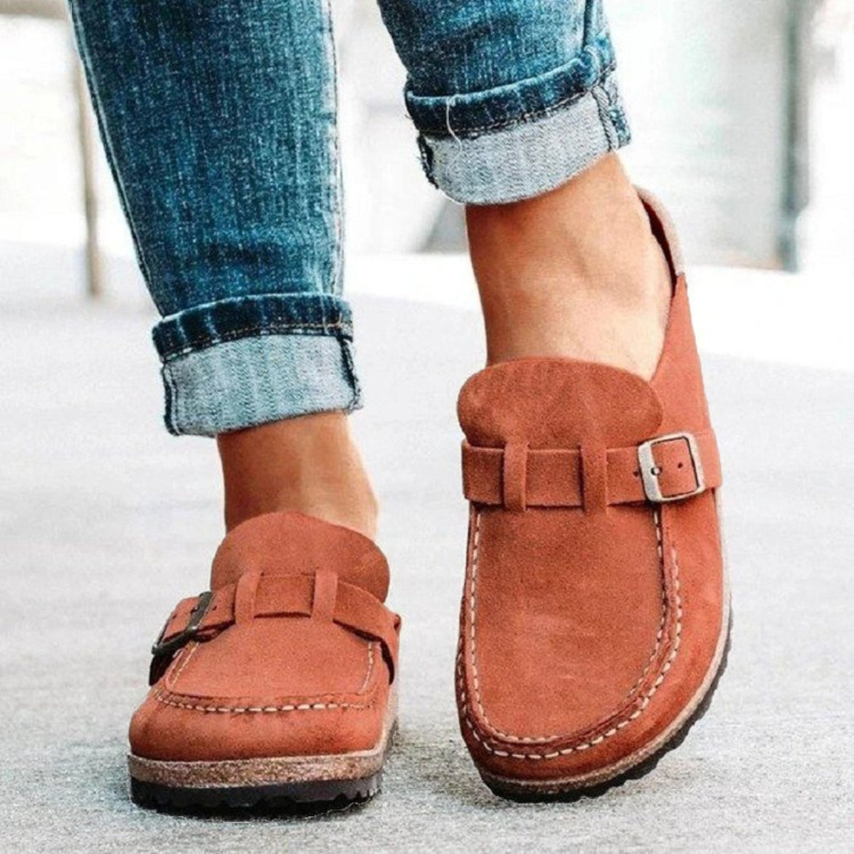 Round Toe Low Heel Buckle Sneakers - Whateversit