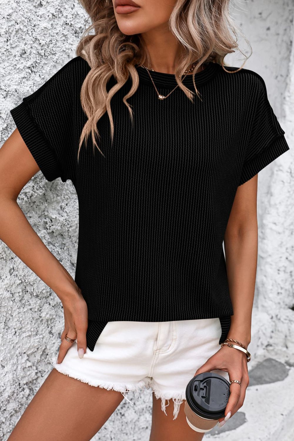 Striped Round Neck Short Sleeve T-Shirt - Whateversit