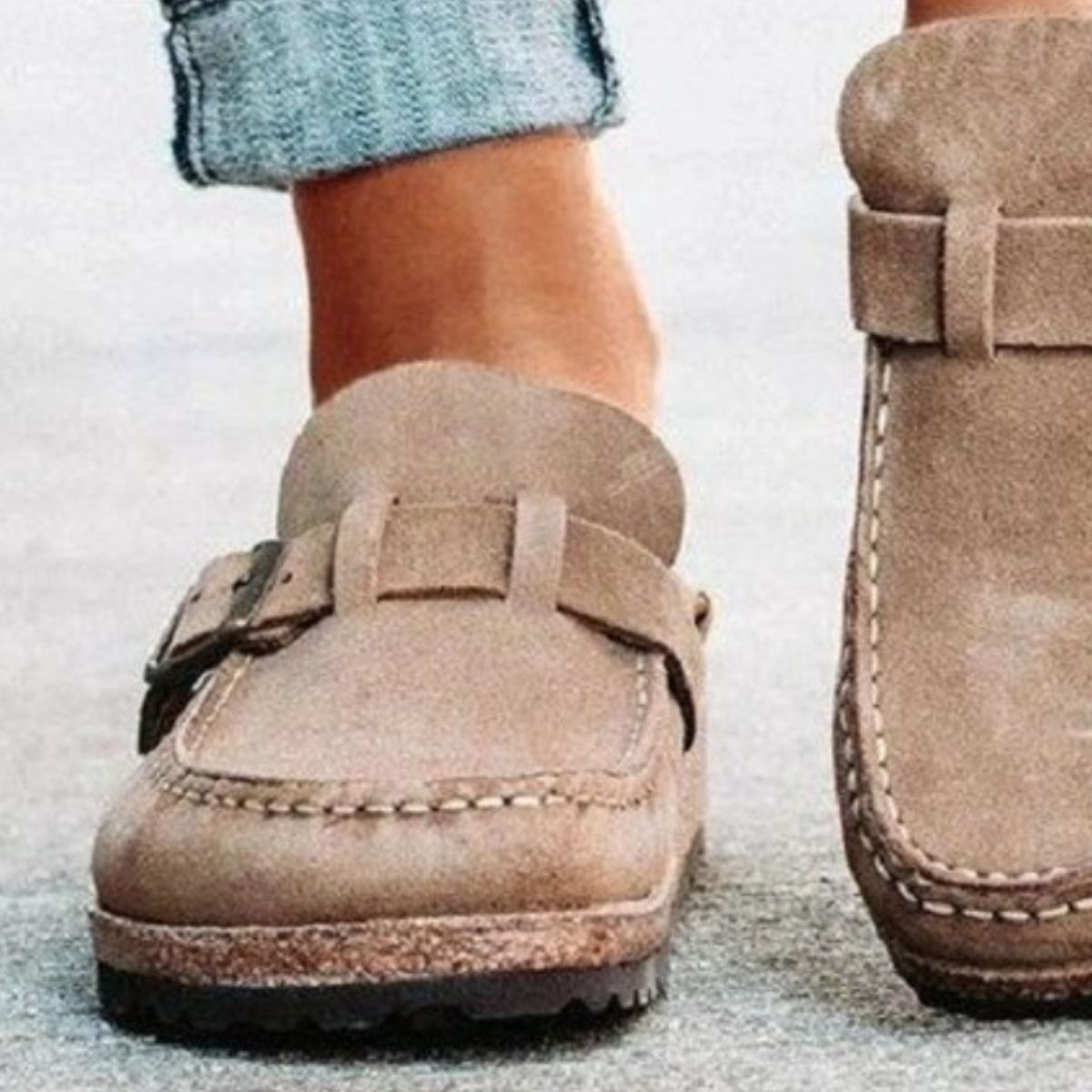 Round Toe Low Heel Buckle Sneakers - Whateversit
