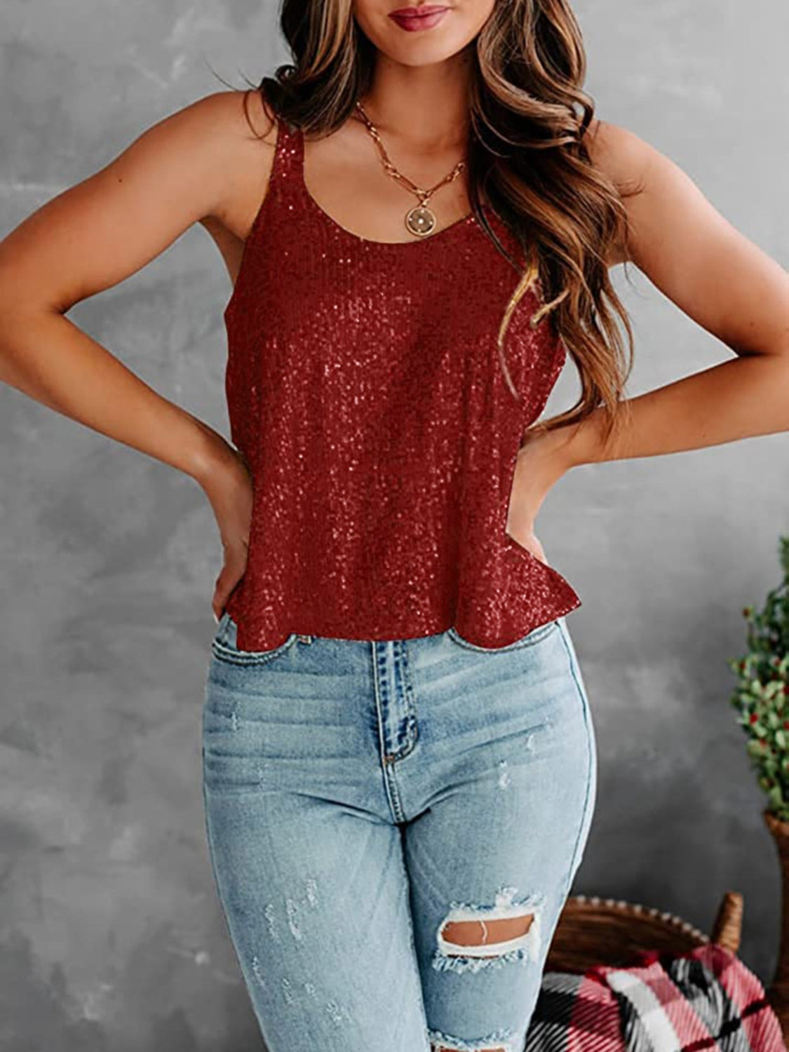 Sequin Scoop Neck Tank - Whateversit