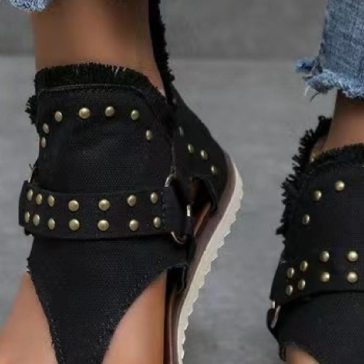 Studded Raw Hem Flat Sandals - Whateversit