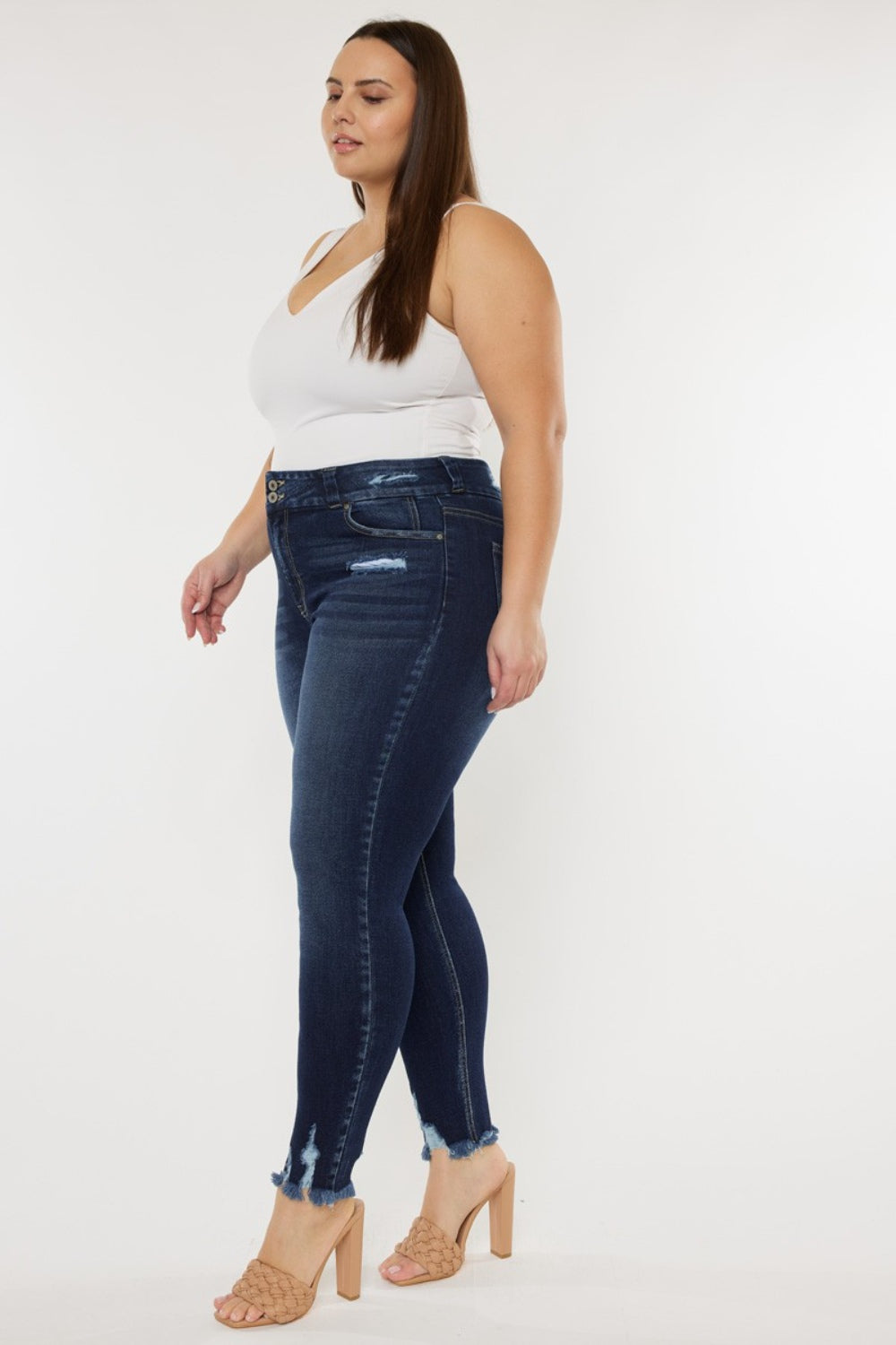 Kancan Full Size Cat's Whiskers Raw Hem High Waist Jeans - Whateversit