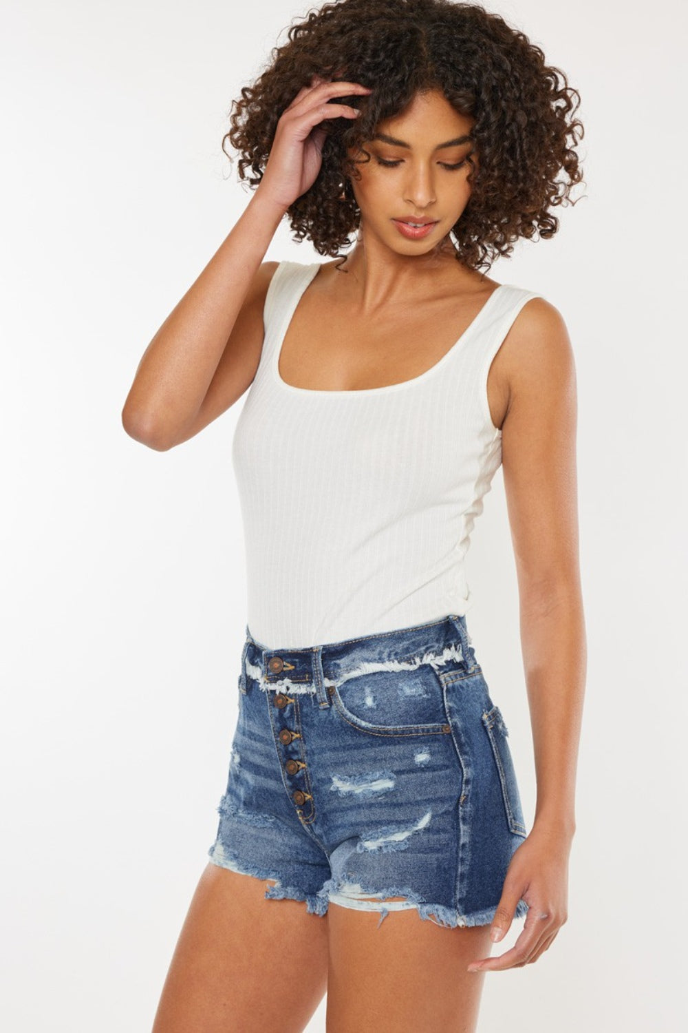 Kancan Distressed Button Fly Denim Shorts - Whateversit
