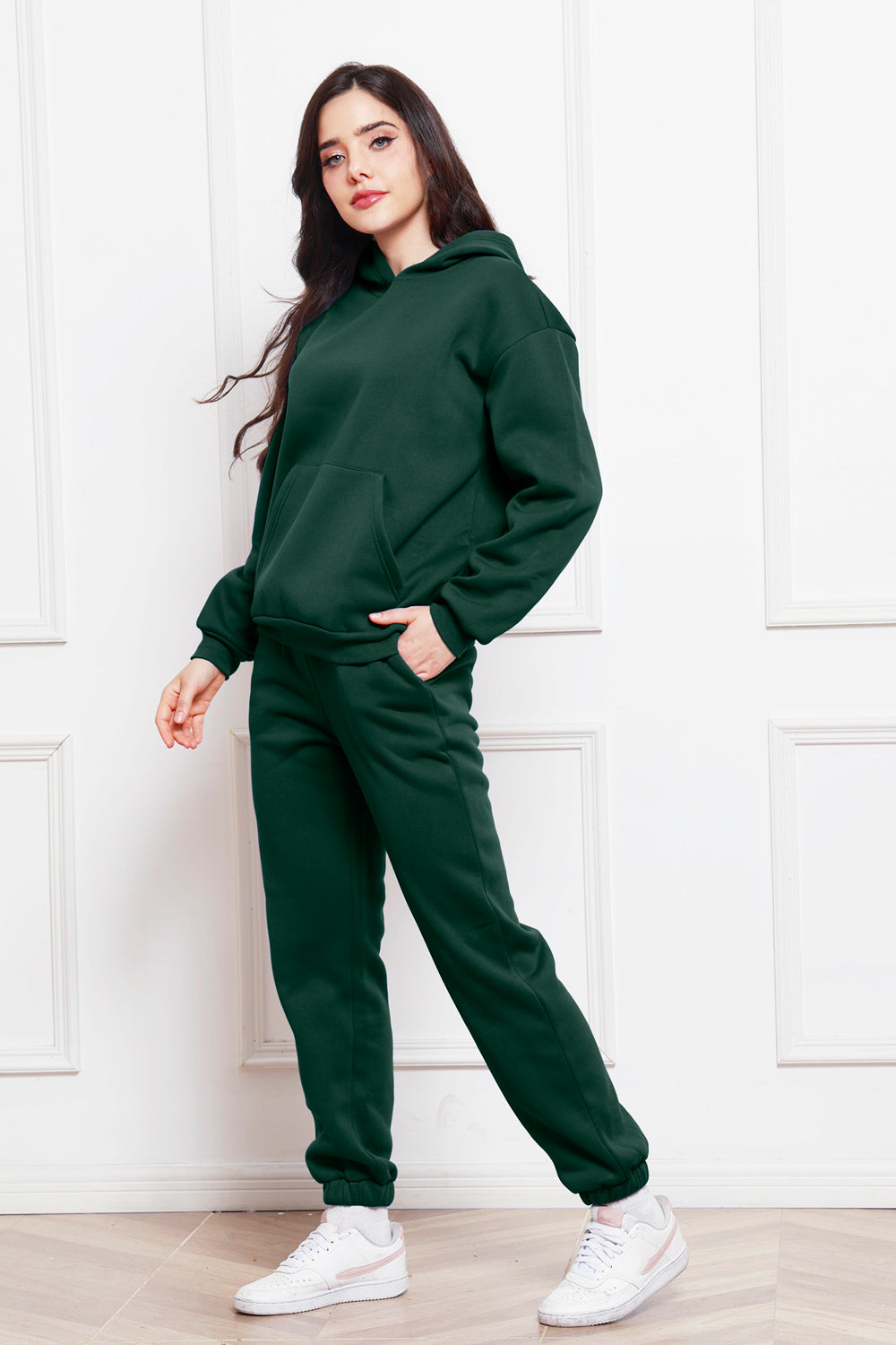 Drop Shoulder Long Sleeve Hoodie and Pants Set - Whateversit