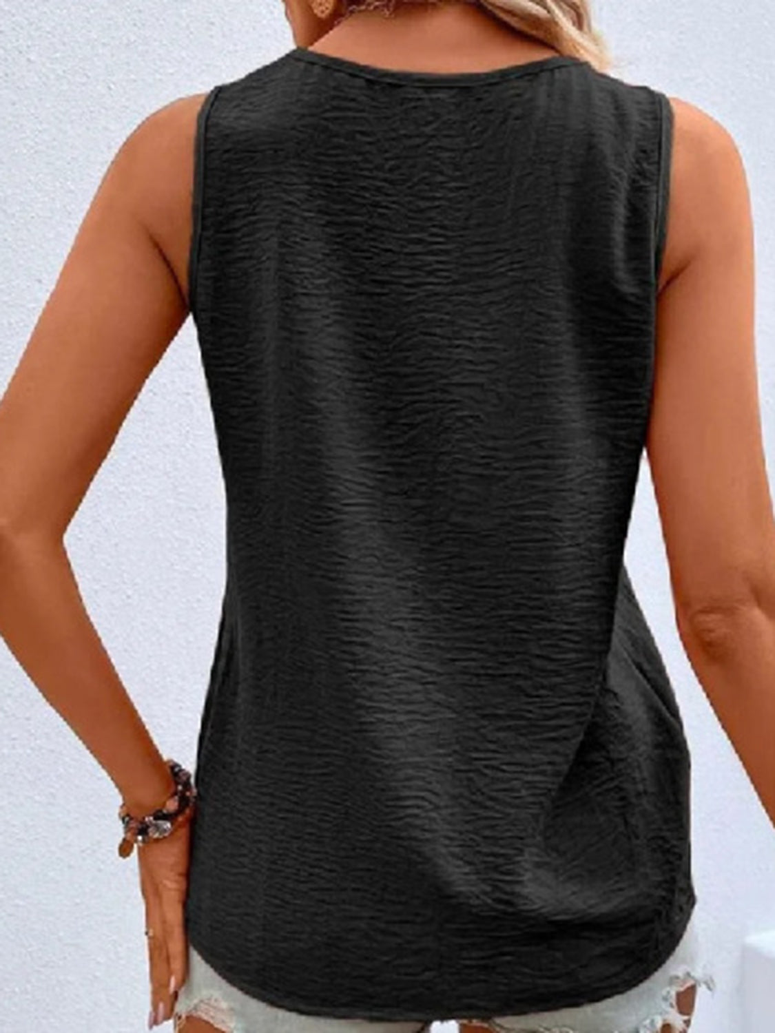 Full Size Decorative Button V-Neck Tank - Whateversit