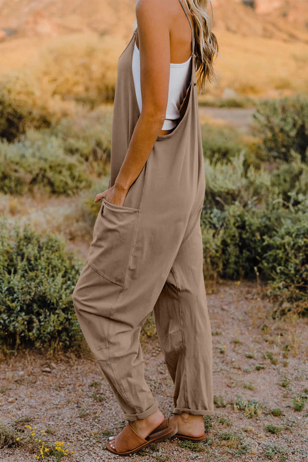Double Take Full Size V-Neck Sleeveless Jumpsuit with Pockets - Whateversit