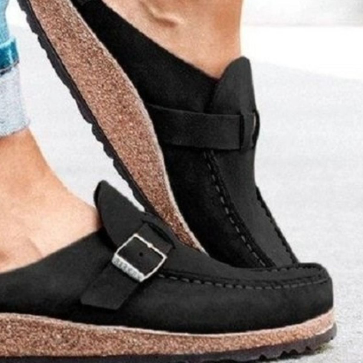 Round Toe Low Heel Buckle Sneakers - Whateversit