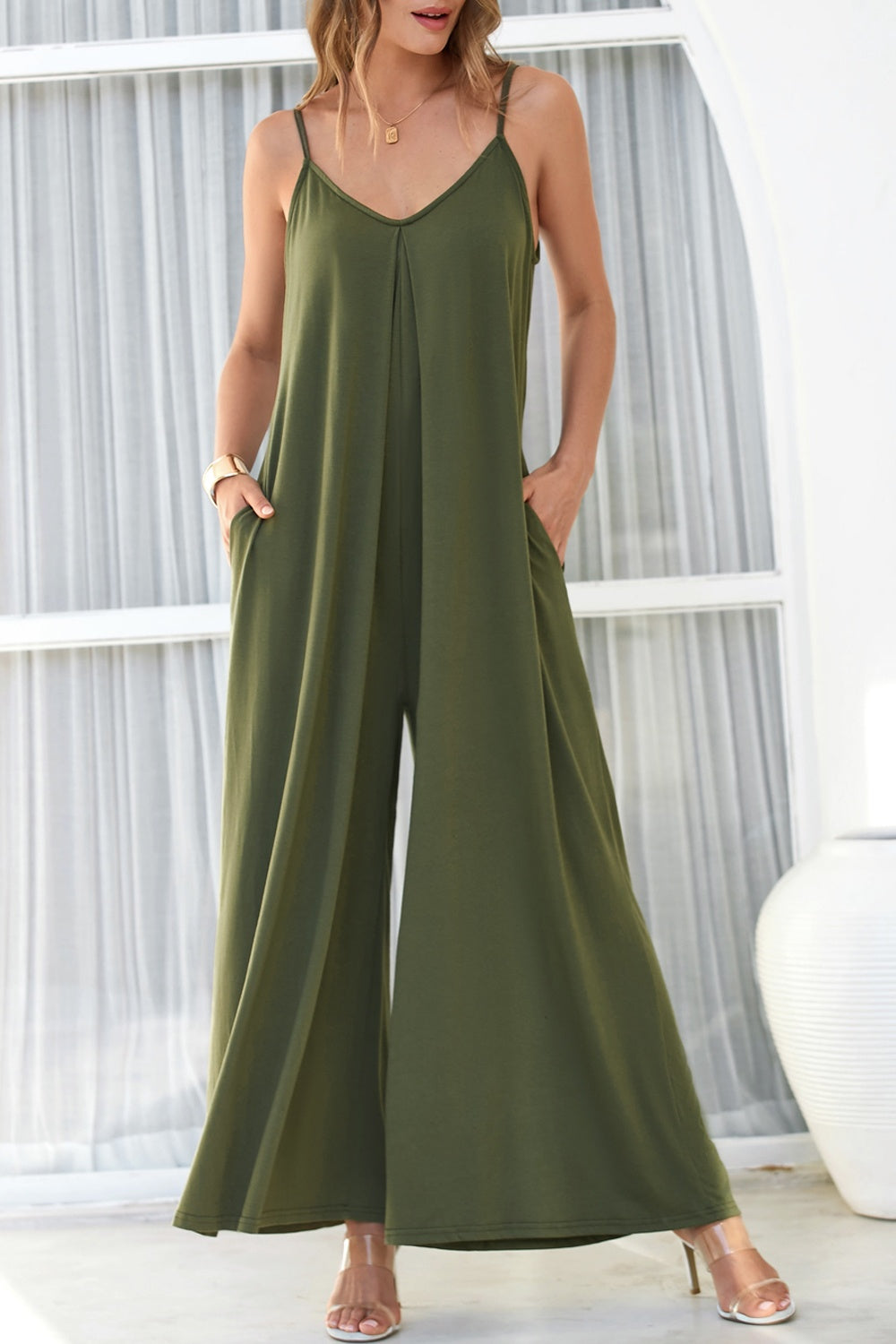 V-Neck Spaghetti Strap Jumpsuit - Whateversit