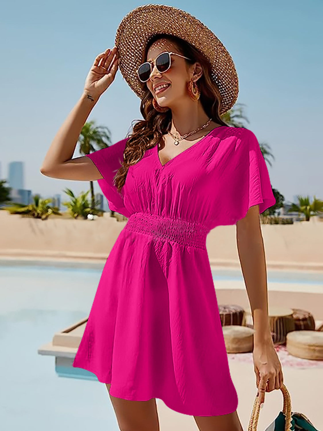Smocked V-Neck