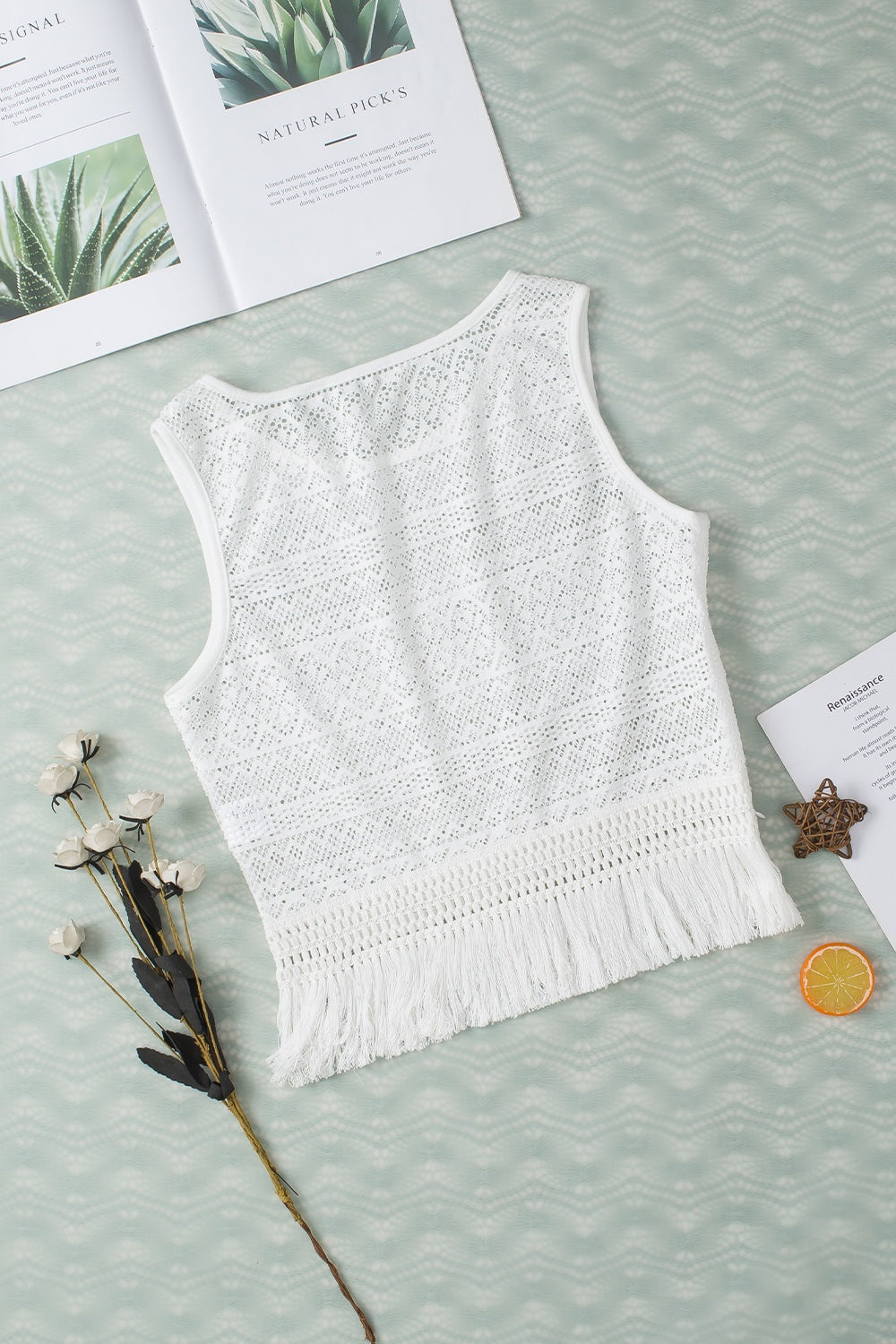 Fringe Openwork Round Neck Tank - Whateversit